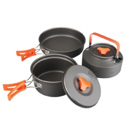 Portable camping cooking set with pots